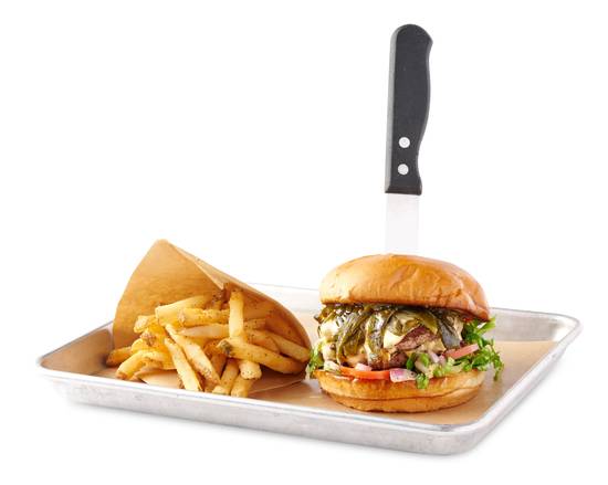 Order Poblano Dbl Smash Burger food online from Boomerjack's Grill & Bar store, Dallas on bringmethat.com
