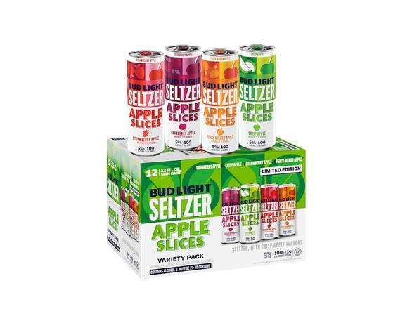 Order Bud Light Hard Seltzer Apple Slices Limited Edition Variety Pack - 12x 12oz Cans food online from Shell Beach Liquor & Deli store, Pismo Beach on bringmethat.com