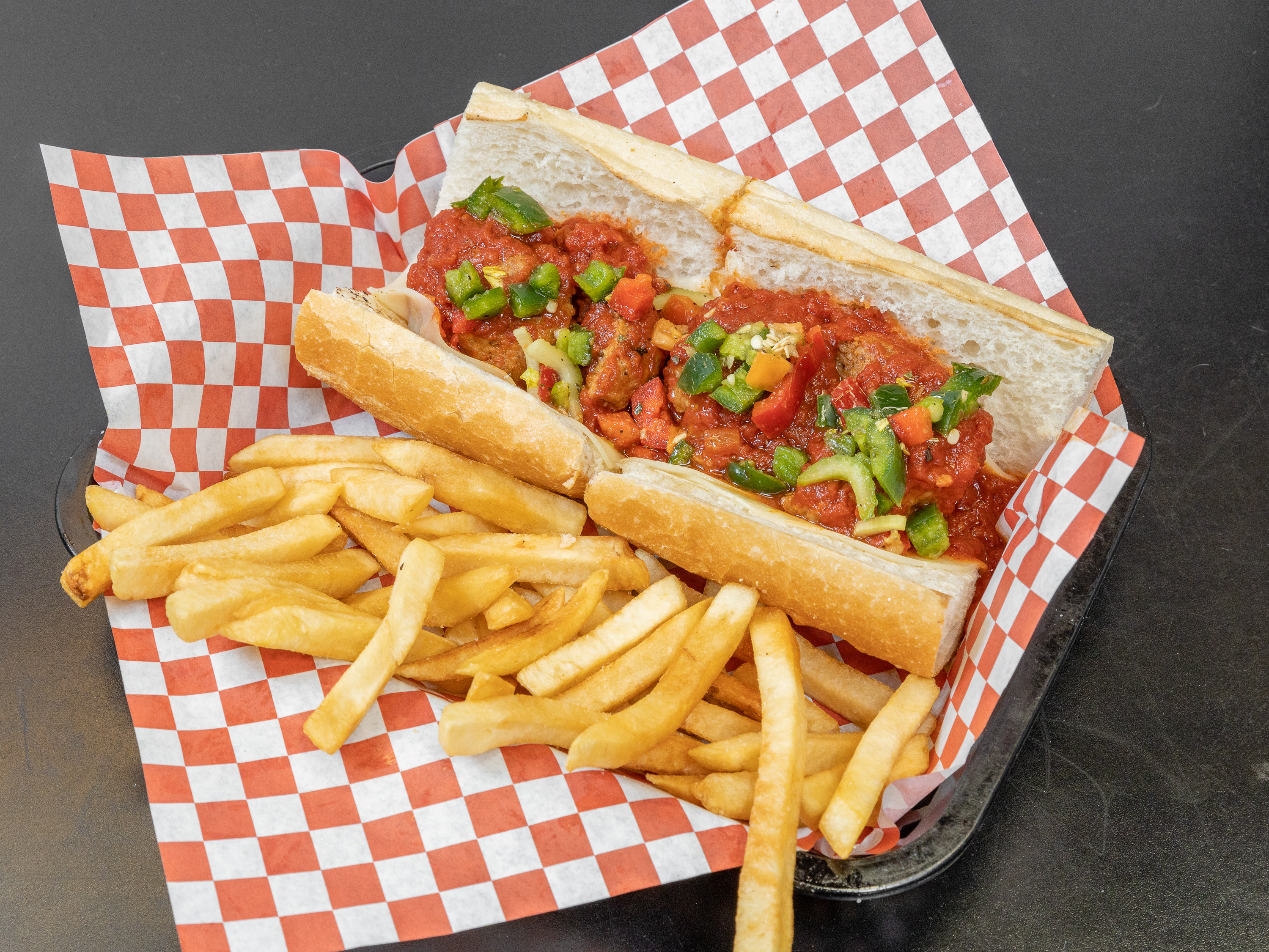 Order 4. Meatball Sandwich with Fries and Soda food online from Carm's store, Chicago on bringmethat.com