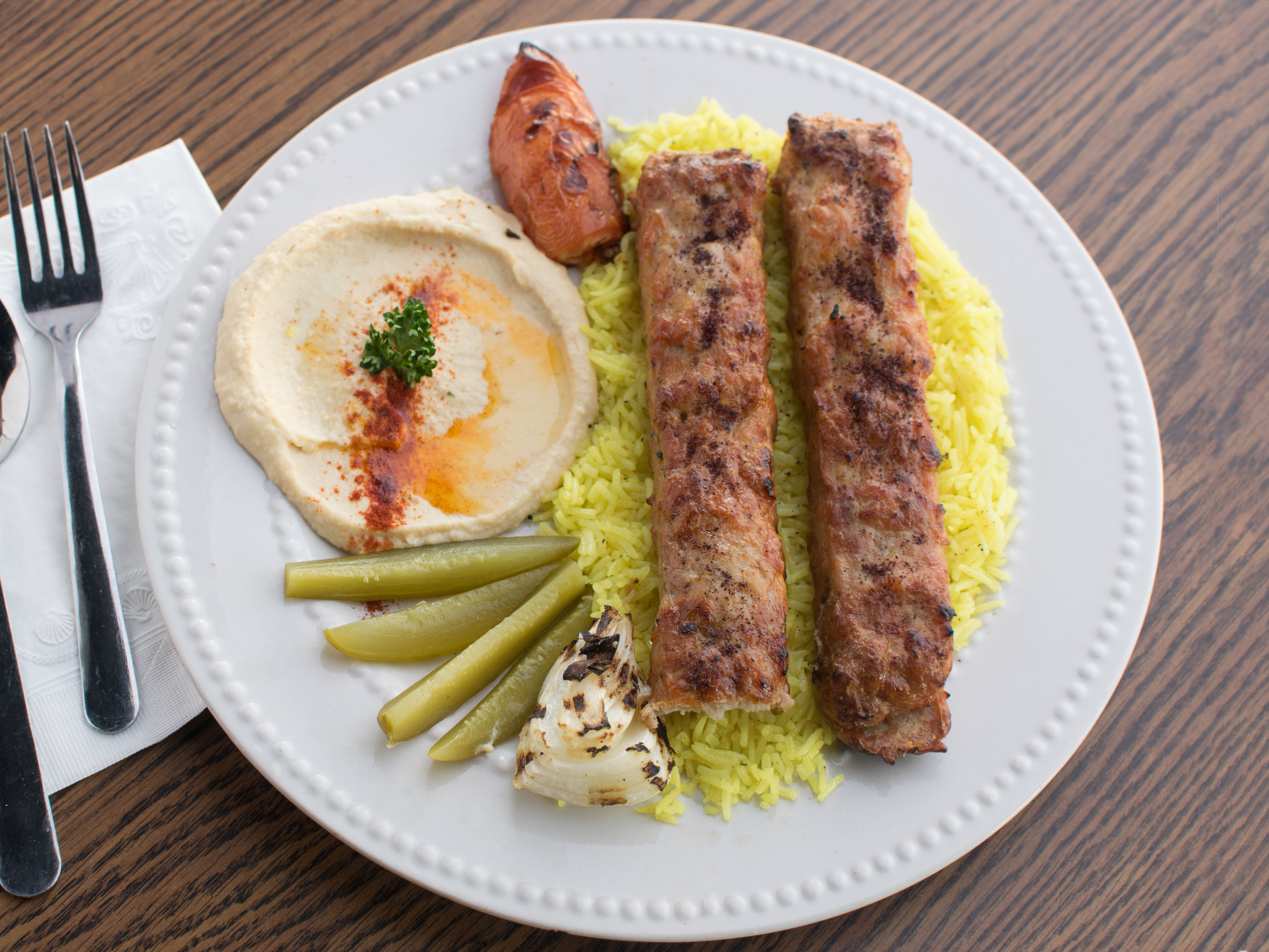 Order Chicken Iraqi Kabob Combo food online from Mikhos Mediterranean Cuisine store, Lansing on bringmethat.com