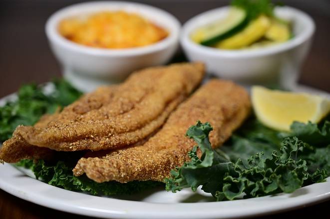 Order Catfish Fillet Dinner (2 pcs) food online from Who's Got Soul Southern Cafe store, Decatur on bringmethat.com