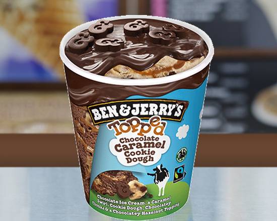 Order "Topped" Chocolate Caramel Cookie Dough food online from Ben & Jerry's store, Highland Village on bringmethat.com