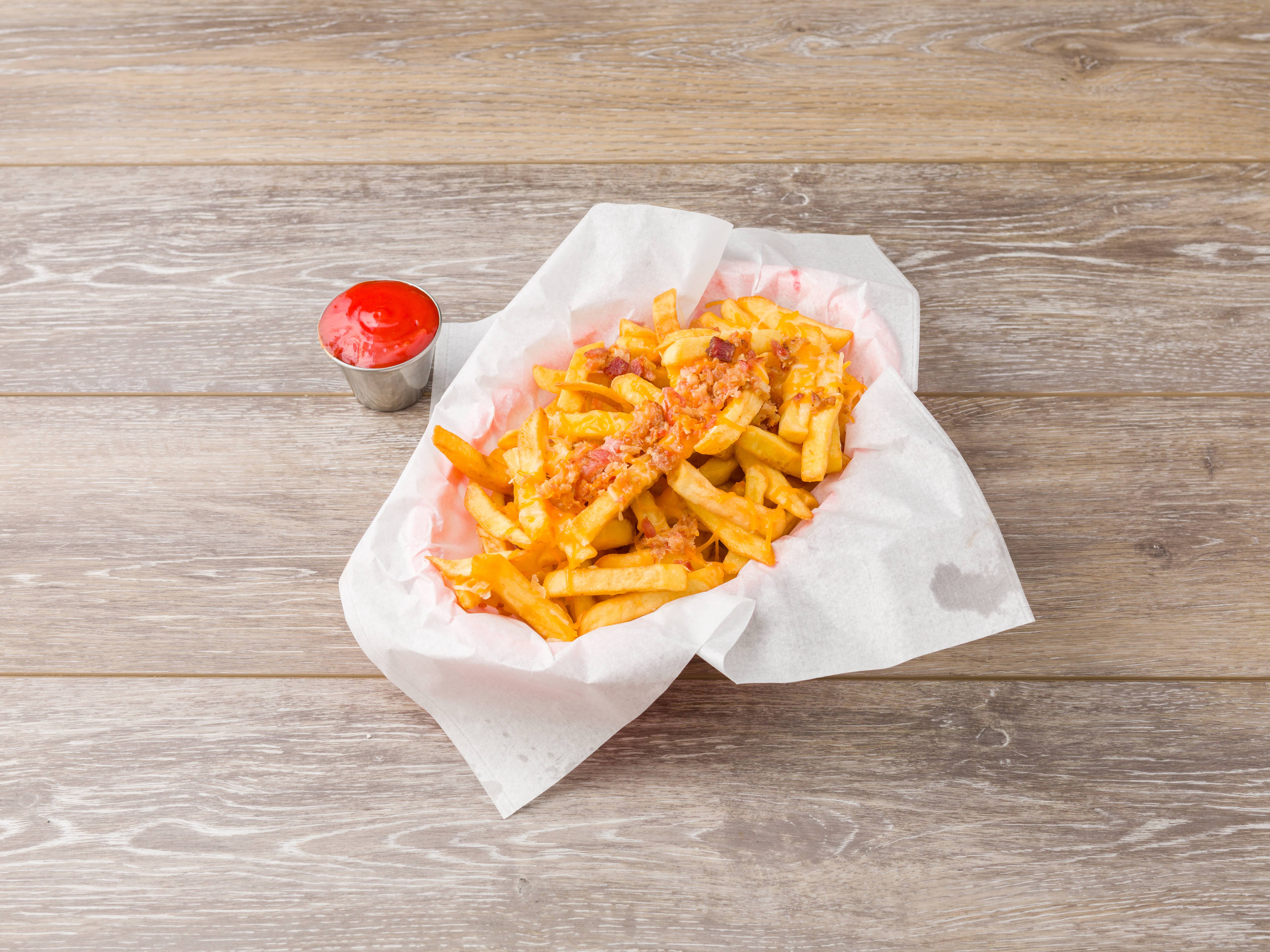Order 3 Cheese and Bacon Fries food online from Hoboken Wings to Go store, Hoboken on bringmethat.com