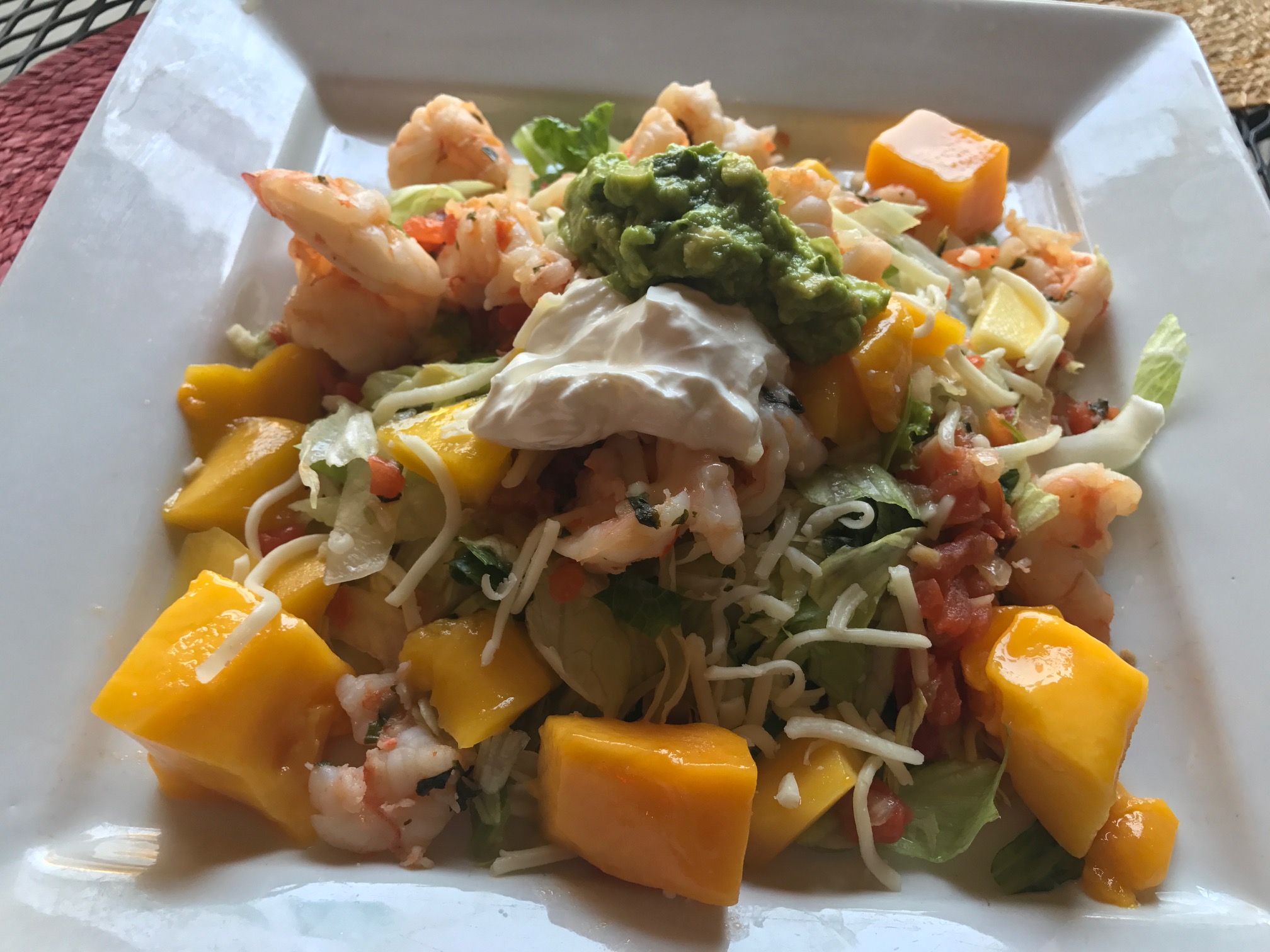 Order Mango Tostada with Prawns food online from Los Tres Chiles store, Santa Rosa on bringmethat.com