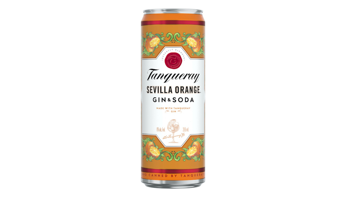 Order Tanqueray Sevilla Orange Gin & Soda Cans 4x 12oz Cans food online from Liquor Palace store, Burbank on bringmethat.com