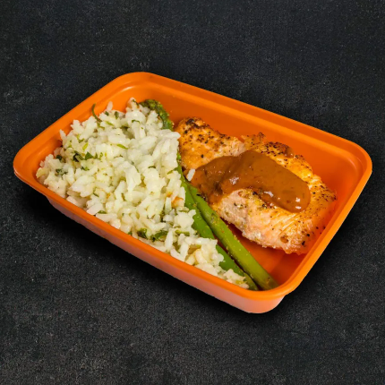 Order Spicy Salmon & Garlic White Rice food online from Phit Phuel Northeast store, El Paso on bringmethat.com
