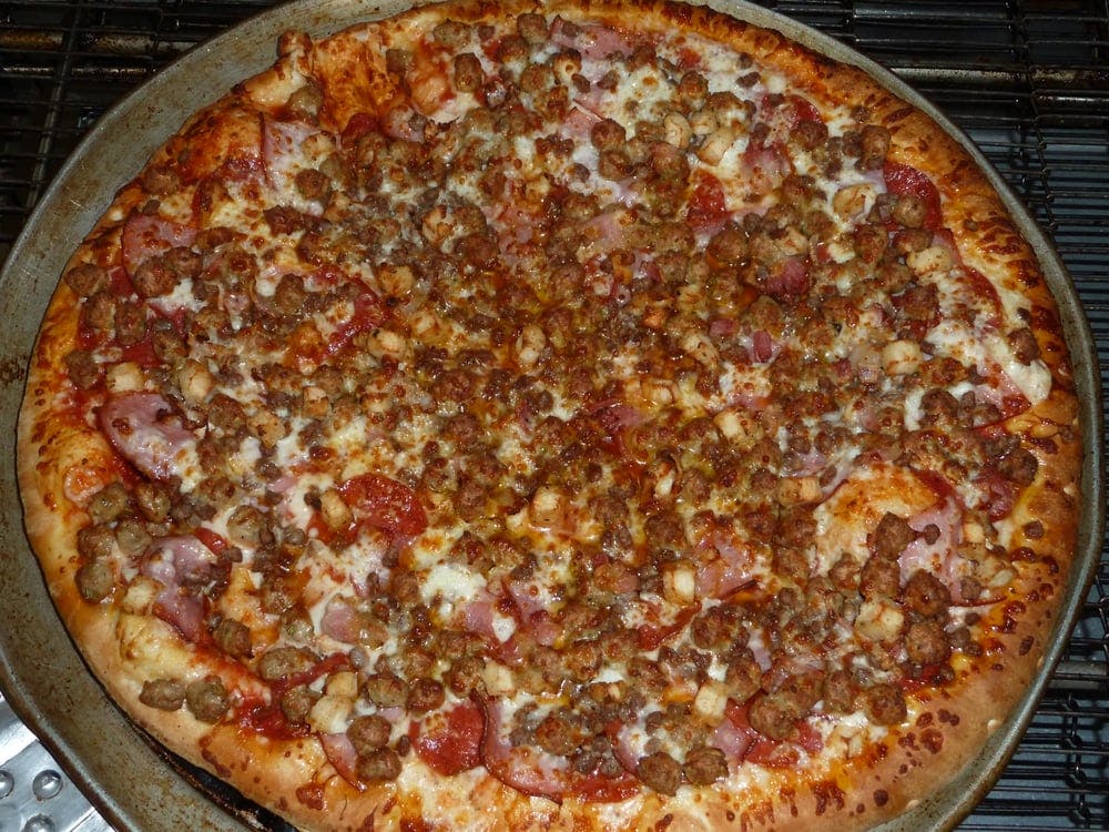 Order All Meat Pizza - Medium 12'' (8 Slices) food online from 5 Star Pizza And Wings store, Fontana on bringmethat.com