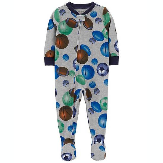 Order carter's® Size 12M Sports Loose Fit Footie Pajama in Grey food online from Bed Bath & Beyond store, Lancaster on bringmethat.com