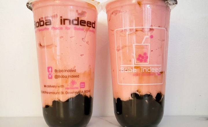 Order Strawberry Banana (Smoothie) food online from Boba Indeed store, Downey on bringmethat.com