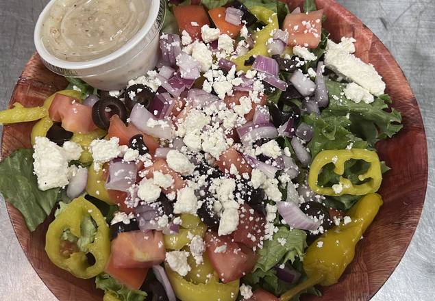 Order Side Greek Salad food online from Mineos Pizza & Wings store, Franklin on bringmethat.com