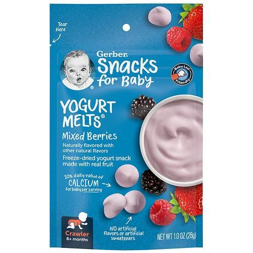 Order Gerber Yogurt Melts Freeze-Dried Yogurt Snack Made with Real Fruit Mixed Berries, Mixed Berry - 1.0 oz food online from Walgreens store, CLEARWATER BEACH on bringmethat.com