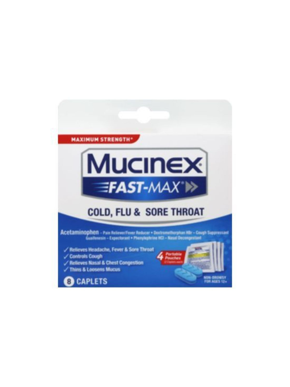 Order Mucinex FastMax Adult Cold Flu & Sore Throat (8 capsules) food online from Stock-Up Mart store, Minneapolis on bringmethat.com
