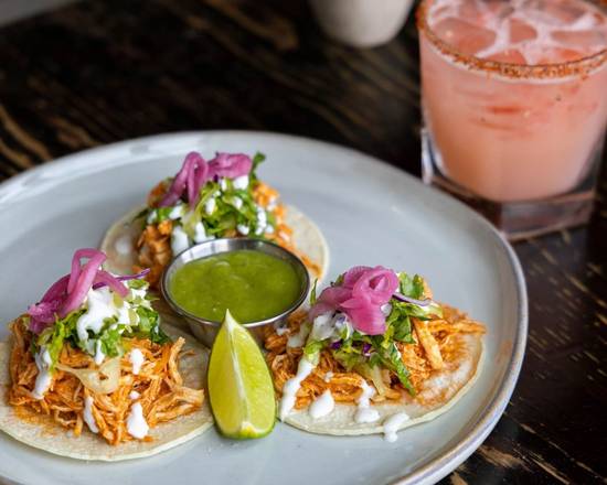 Order Chicken Tinga Tacos food online from La Sandia Mexican Kitchen & Tequila Bar store, Denver on bringmethat.com