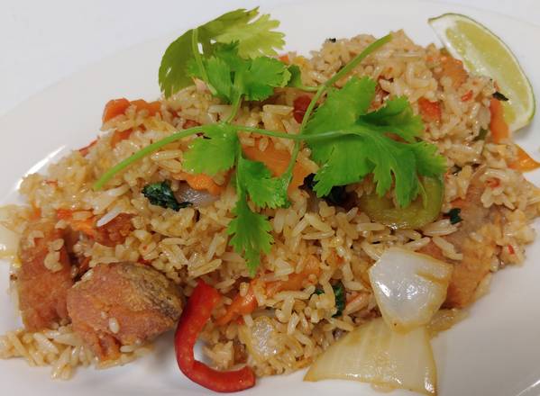 Order Salmon Basil Fried Rice  food online from Siri Thai Cuisine store, Athens on bringmethat.com