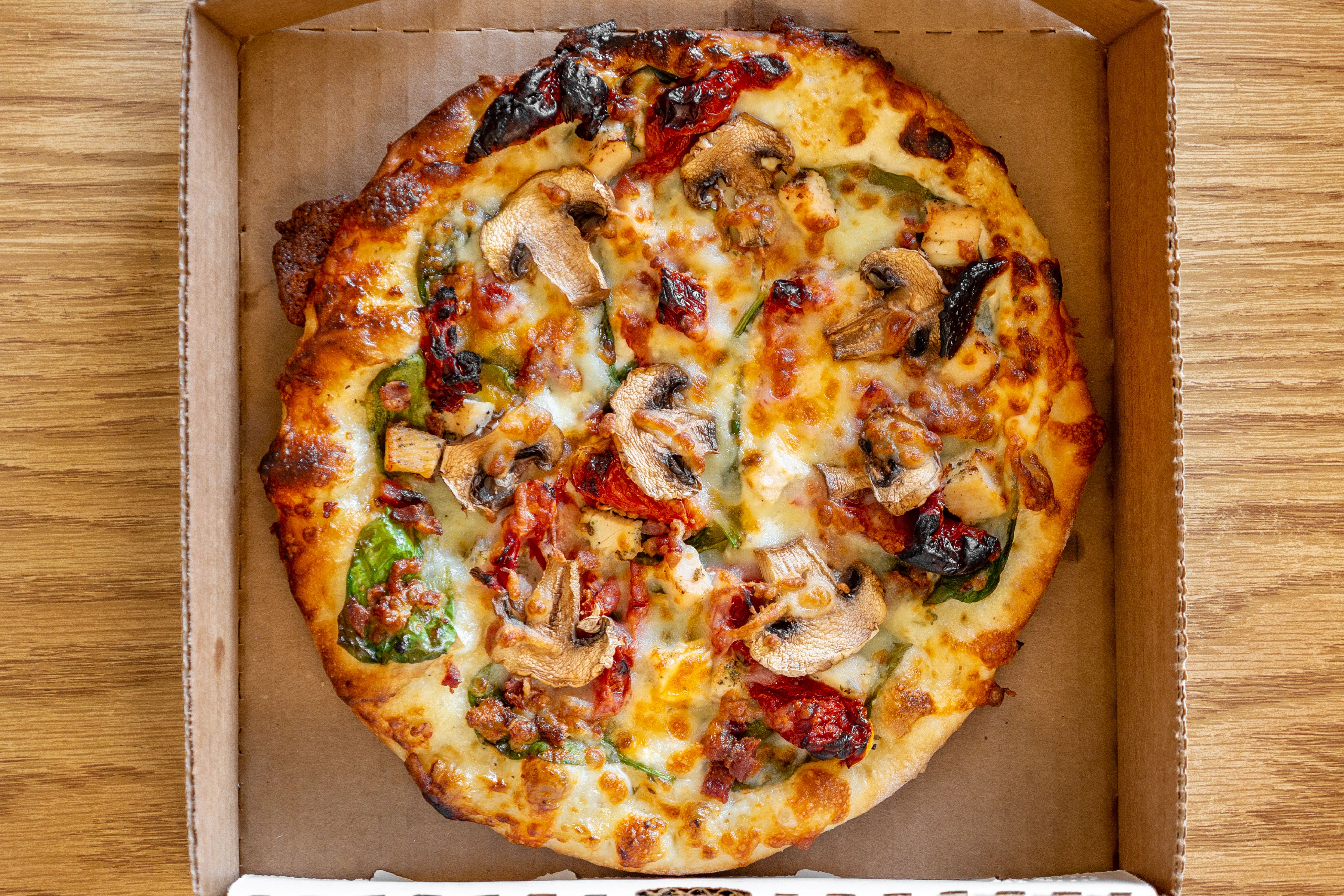 Order Chicken Paradise Pizza - 8" Personal food online from Pizza Oliva store, Walnut Creek on bringmethat.com