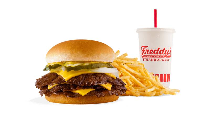 Order #1 Triple Steakburger with Cheese Combo food online from Freddy Frozen Custard & Steakburgers store, Amelia on bringmethat.com