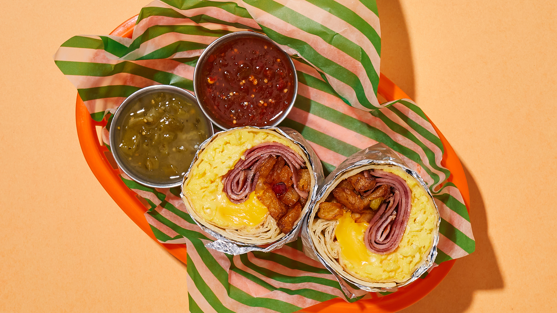 Order Hungry Ham Breakfast Burrito food online from Sunup Burrito Co. store, Los Angeles on bringmethat.com