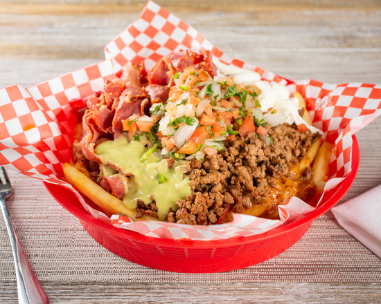 Order Carne Asada and Pastrami Fries food online from The Chicken Snob store, Los Angeles on bringmethat.com