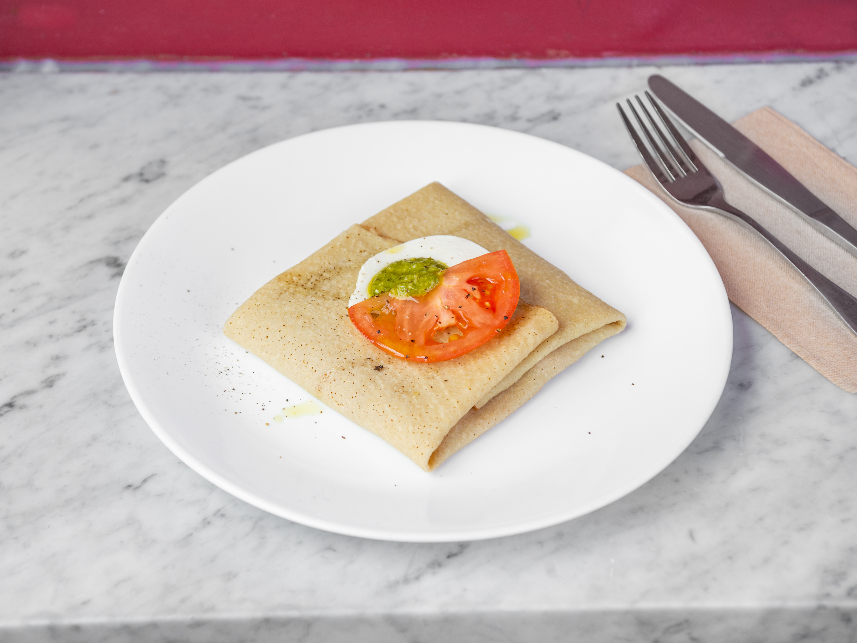 Order Tomato, mozz, pesto Crepe food online from Cusp, Crepe And Espresso Bar store, Kings on bringmethat.com