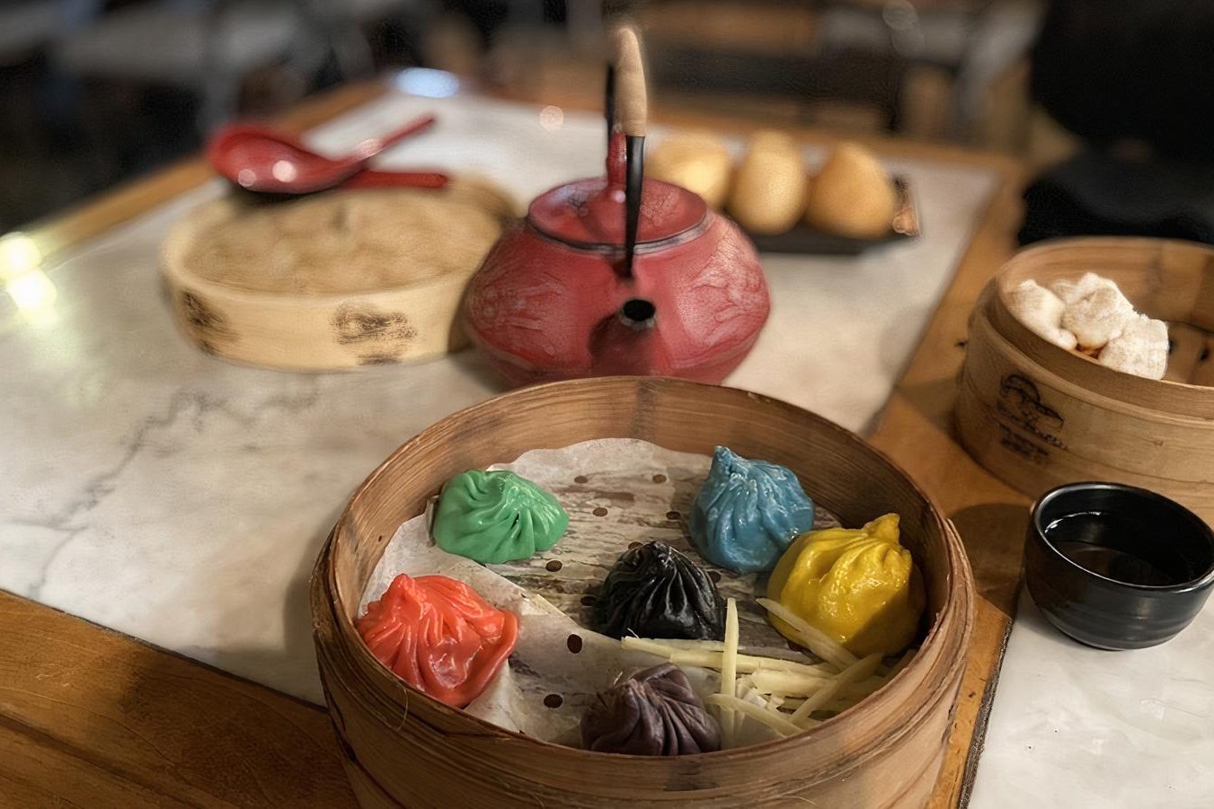 Order The Magnificent Six - Sampler of 6 Colors of Xiao Long Bao food online from Iron Teapot Dim Sum store, Los Angeles on bringmethat.com