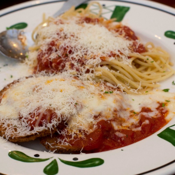 Order Eggplant Parmigiana with Spaghetti food online from Ameci Pizza store, Fillmore on bringmethat.com