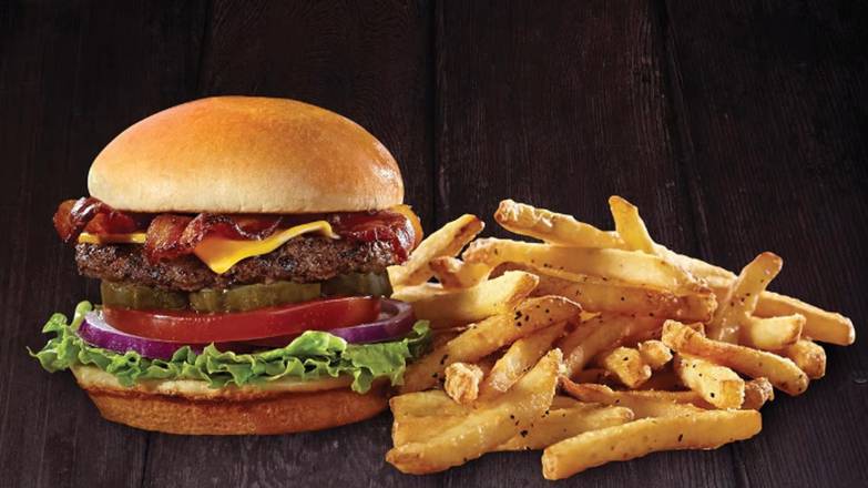 Order Mega Bacon Burger food online from Sizzler store, Pocatello on bringmethat.com