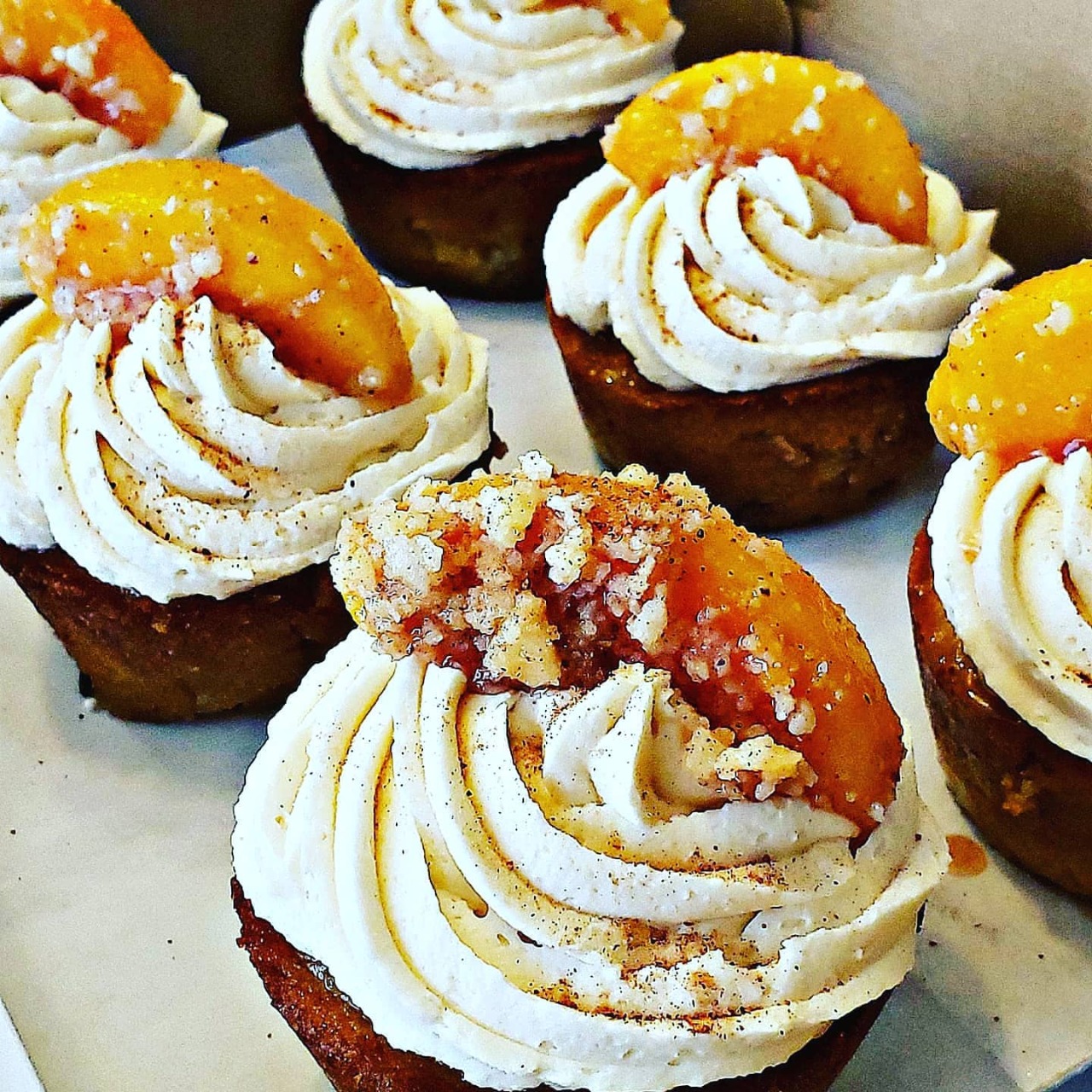 Order Peach Cobbler Cupcake food online from J Rose Scratch Kitchen store, Houston on bringmethat.com