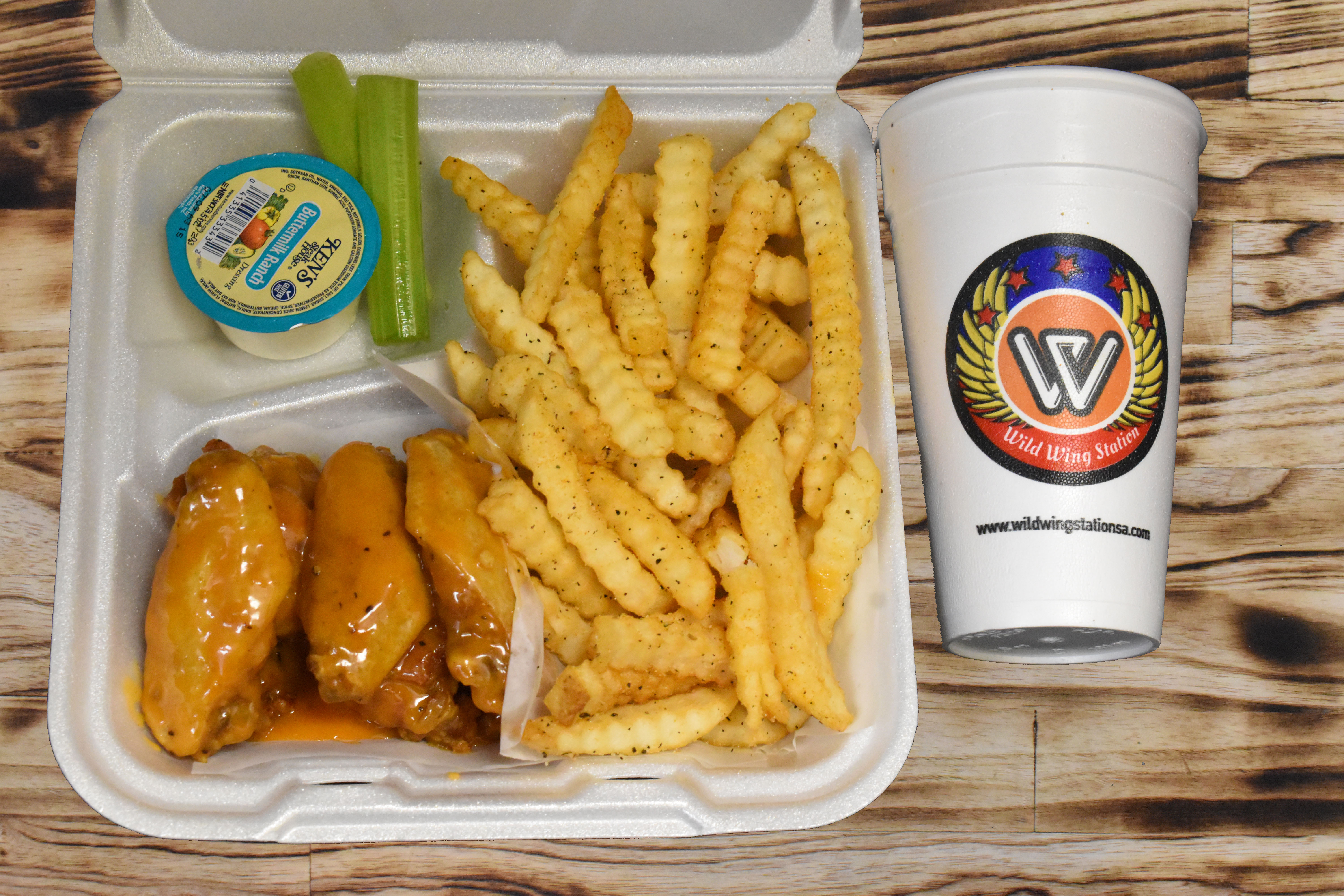 Order 6 Piece Wings Combo food online from Wild Wing Station store, San Antonio on bringmethat.com