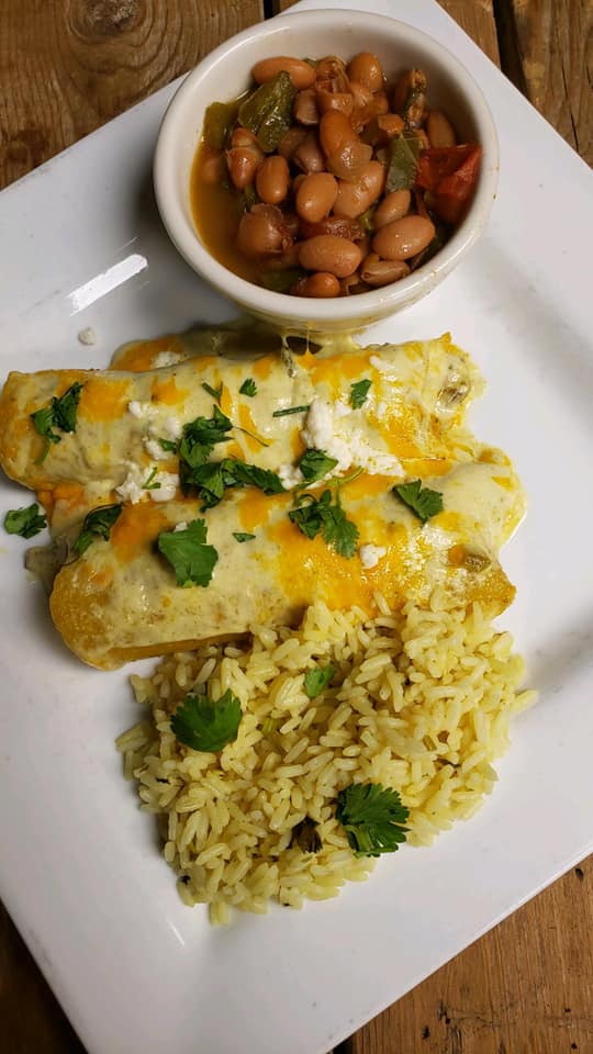 Order Pulled Pork Enchiladas food online from The Concho Pearl Icehouse store, San Angelo on bringmethat.com