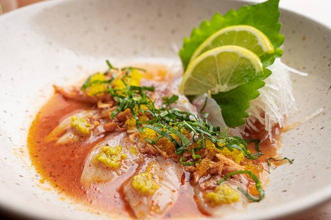 Order Loup de Mer Carpaccio food online from Ginza Japanese Restaurant store, Houston on bringmethat.com
