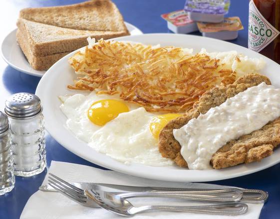 Order Two Eggs & Country Fried Steak food online from Bob & Edith Diner store, Lee on bringmethat.com