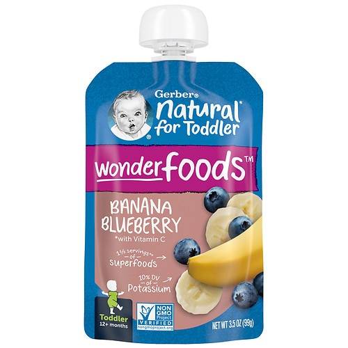 Order Gerber Natural for Toddler, Wonderfoods Baby Food Banana Blueberry - 3.5 oz food online from Walgreens store, Concord on bringmethat.com