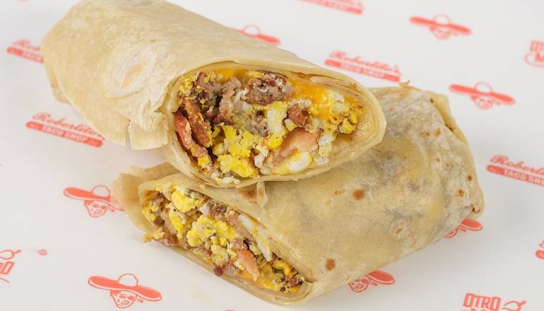 Order 3. Bacon, Sausage, Eggs and Cheese food online from Robertito'S Taco Shop store, Fresno County on bringmethat.com