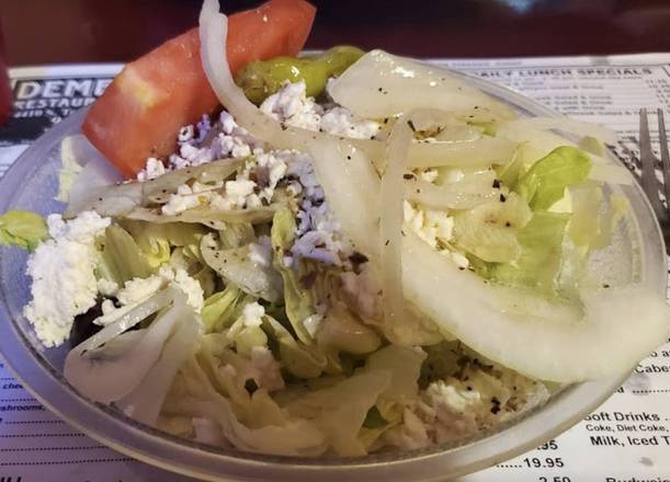 Order Greek Salad food online from Demetrio's Restaurant & Pizza store, Sarasota on bringmethat.com