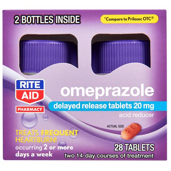 Order Rite Aid Acid Reducer Omeprazole Delayed Release Tablets 20 mg (14 ct) food online from Rite Aid store, EAST AURORA on bringmethat.com