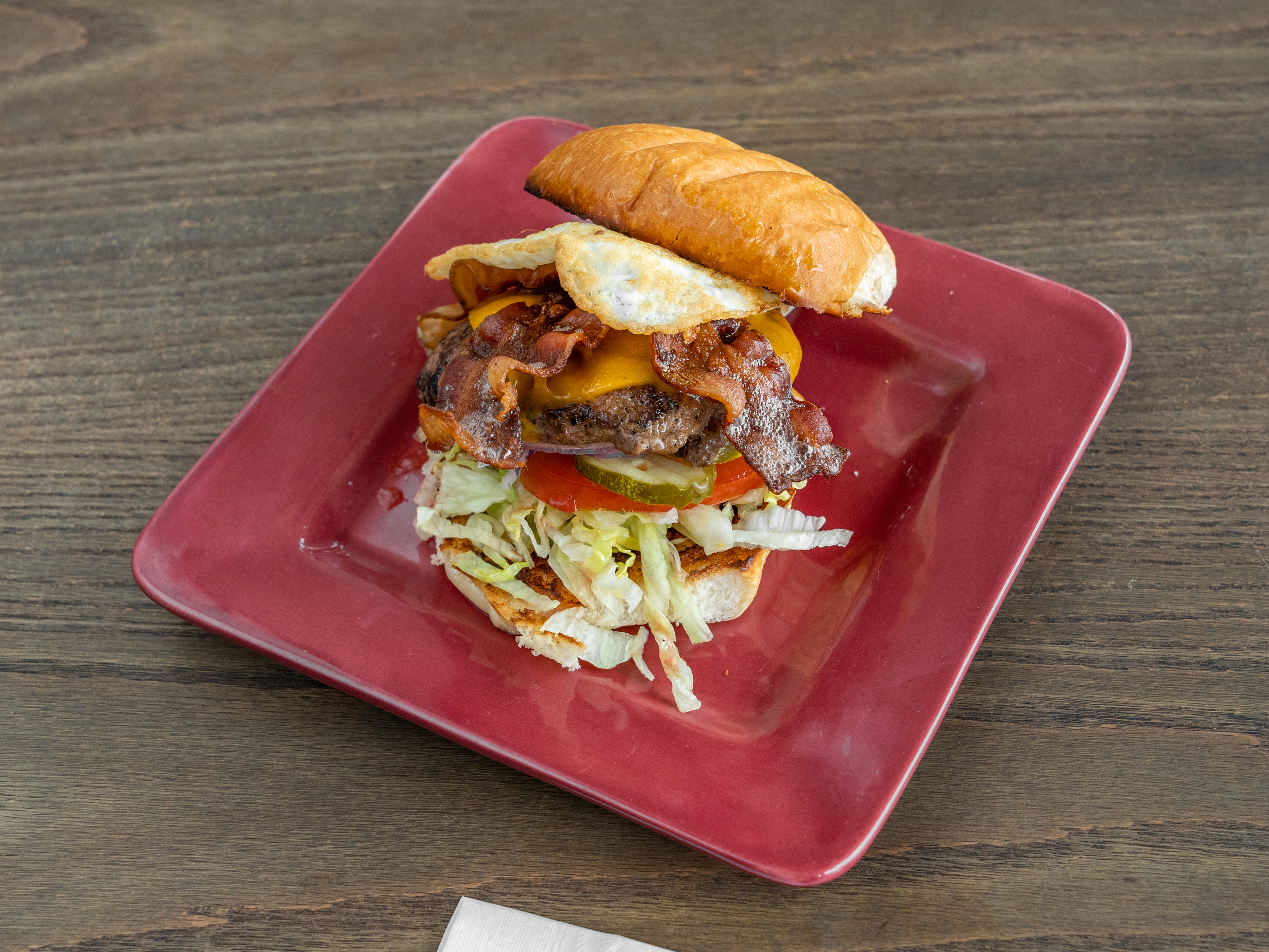 Order Cheddar, Bacon, and Egg Burger food online from Happy Day Cafe store, Live Oak on bringmethat.com