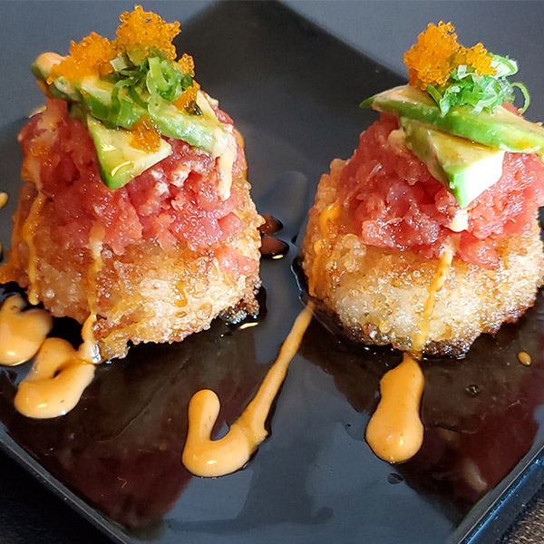 Order Tuna on Rice Crispy (4 pieces) food online from Ichiban Sushi & Bar store, Canyon Country on bringmethat.com