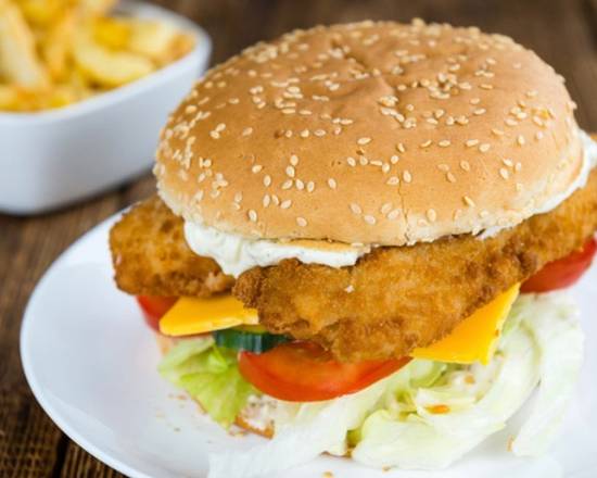 Order Fried Fish Burger food online from East Pie Pizza store, Nashville on bringmethat.com