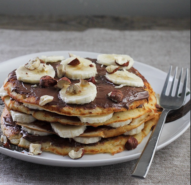 Order Three Nutella and Banana Pancakes food online from Janik's Cafe store, Chicago on bringmethat.com