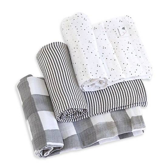 Order Burt's Bees Baby® Starry Eyes Organic Cotton Muslin 3-Pack Swaddle Blankets in Charcoal food online from Bed Bath & Beyond store, Lancaster on bringmethat.com