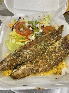 Order 2 Piece Grilled Fish, Rice & Salad Combo food online from Jen Fish Fry store, Fayetteville on bringmethat.com