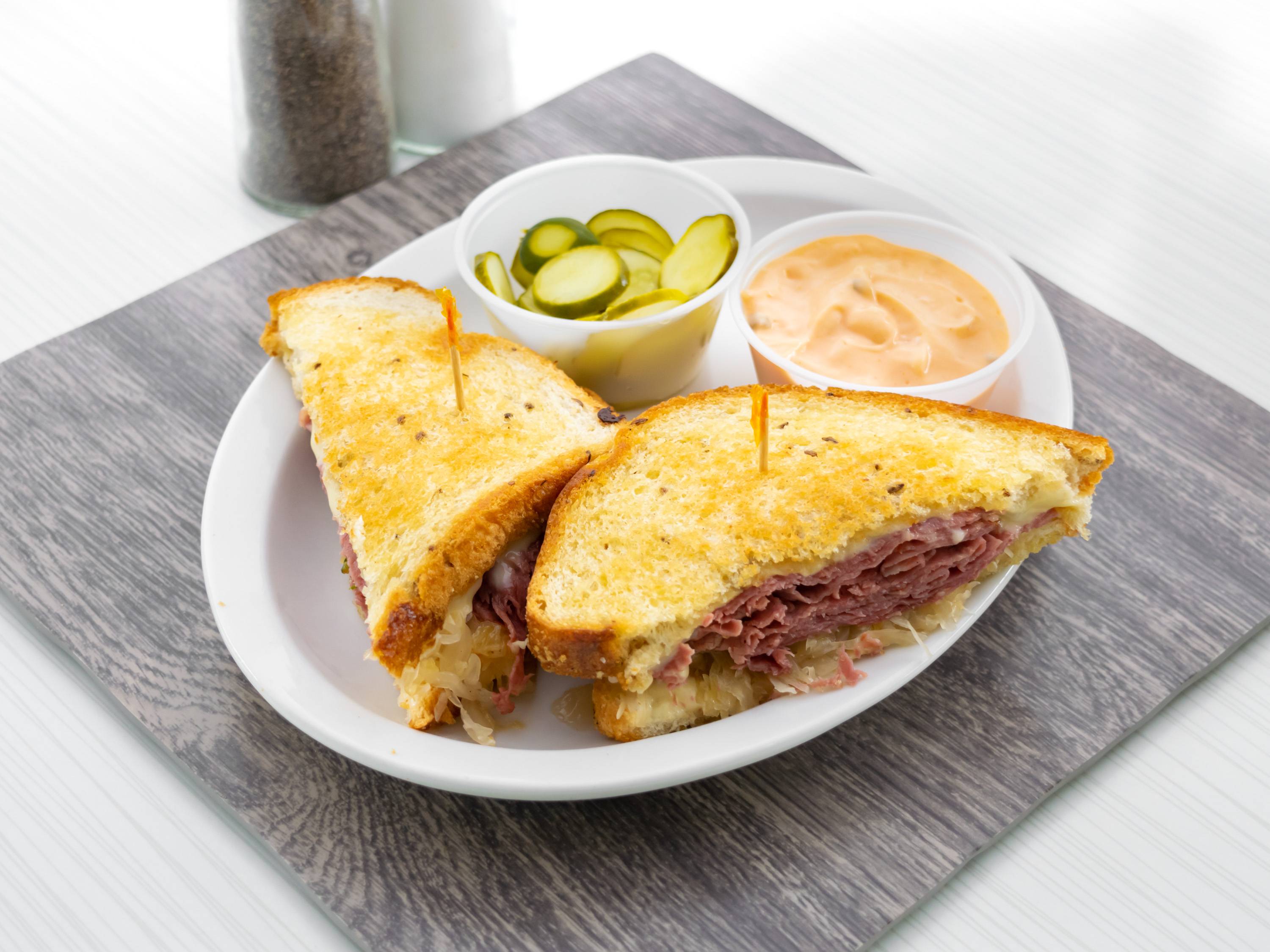 Order Grilled Reuben Sandwich food online from Leo Coney Island On Tap (122 Oakes St Sw store, Grand Rapids on bringmethat.com