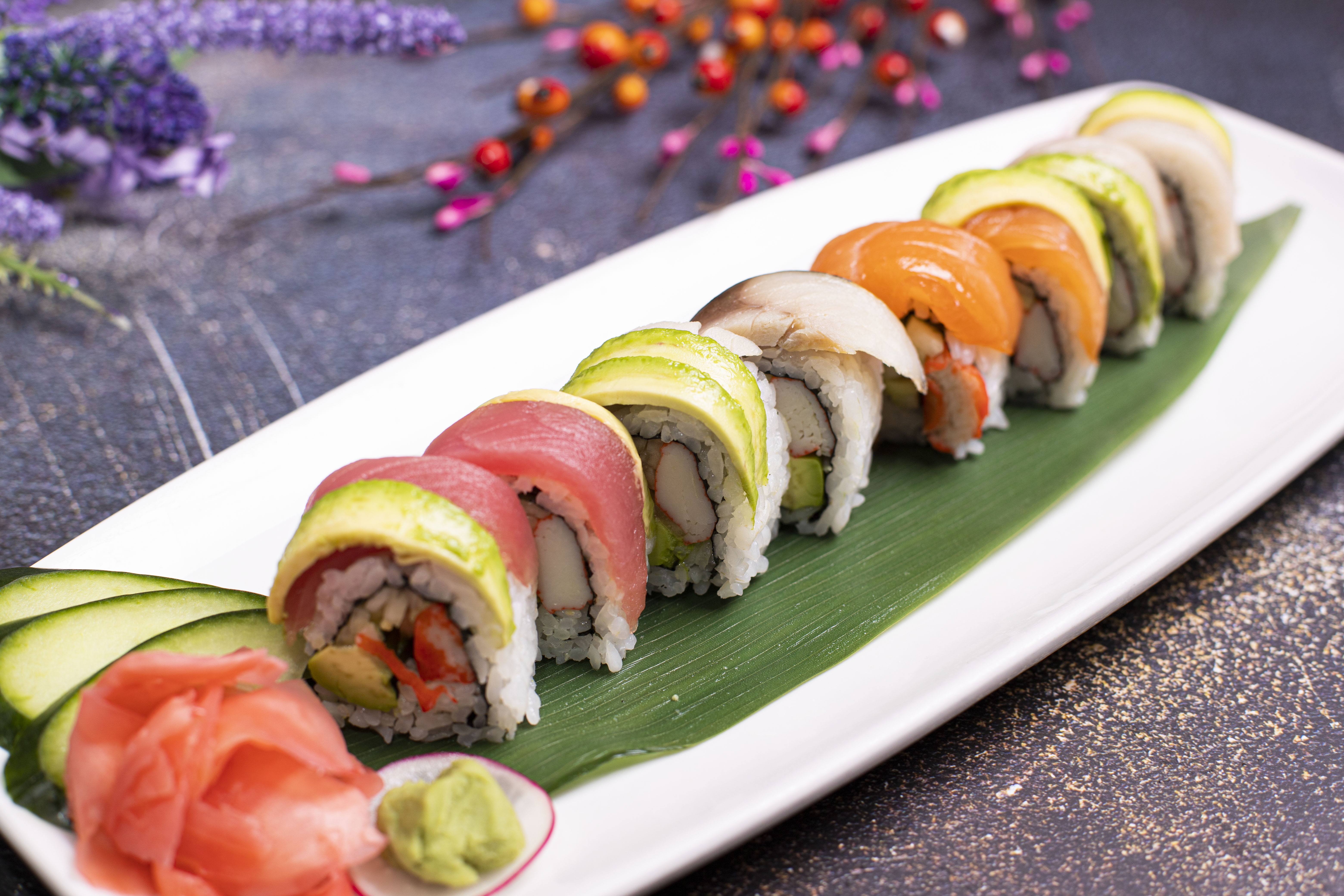 Order 1. Rainbow Special Roll food online from Jc Sushi & Chinese Restaurant store, Phoenix on bringmethat.com