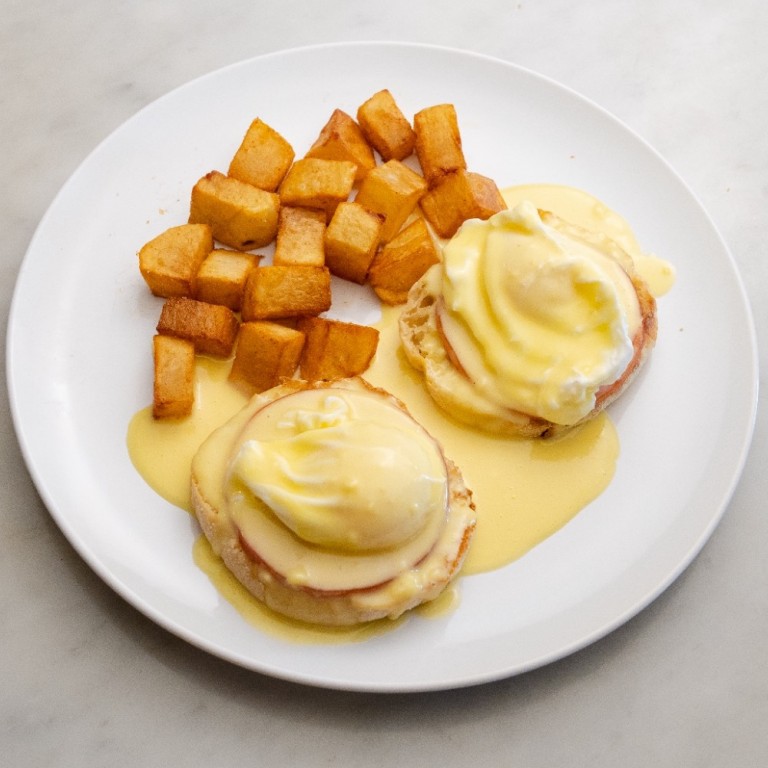Order English Muffin Benedict food online from K's Crepes & Cafe store, Sunnyvale on bringmethat.com