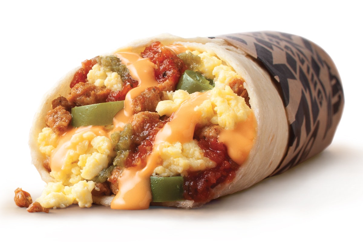 Order Spicy Chorizo Breakfast Burrito food online from Taco John's - Haskell Ave store, Lawrence on bringmethat.com