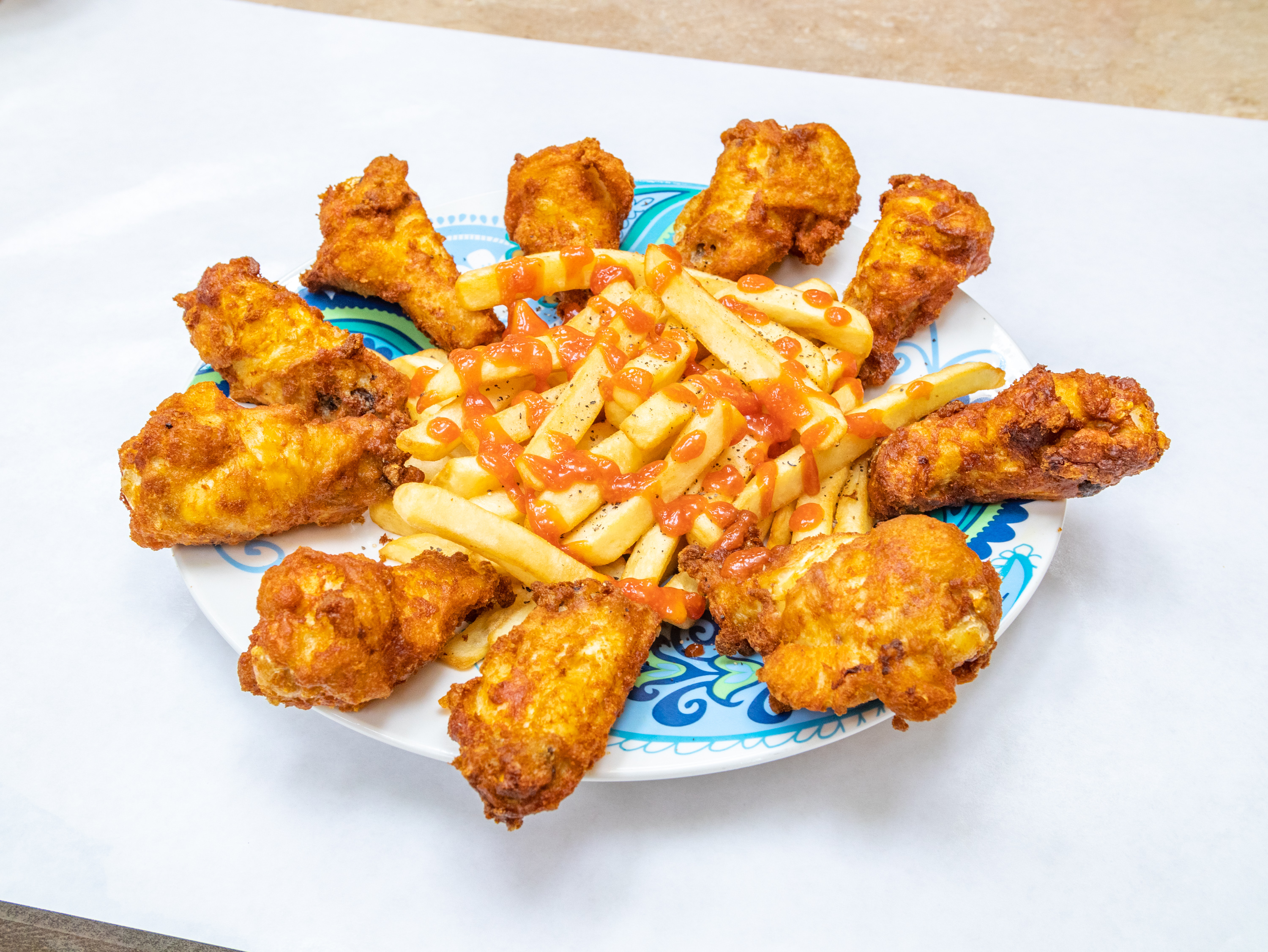 Order 10 Pieces Hot Wings with Fries Special food online from One Stop Snacks store, Neptune City on bringmethat.com