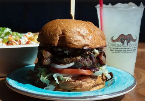 Order 5B Bleu, Bacon, and Balsamic Bovine Burger food online from Divine Bovine Burgers store, Tucson on bringmethat.com