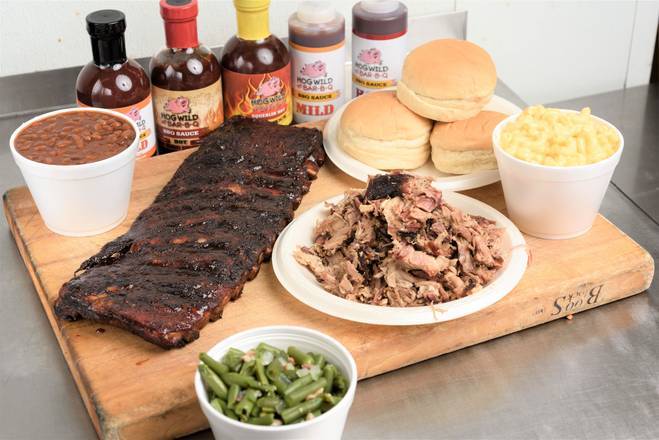 Order Family Feast (Feeds 6-8) - 1 Meat Choice food online from Hog Wild store, Wichita on bringmethat.com