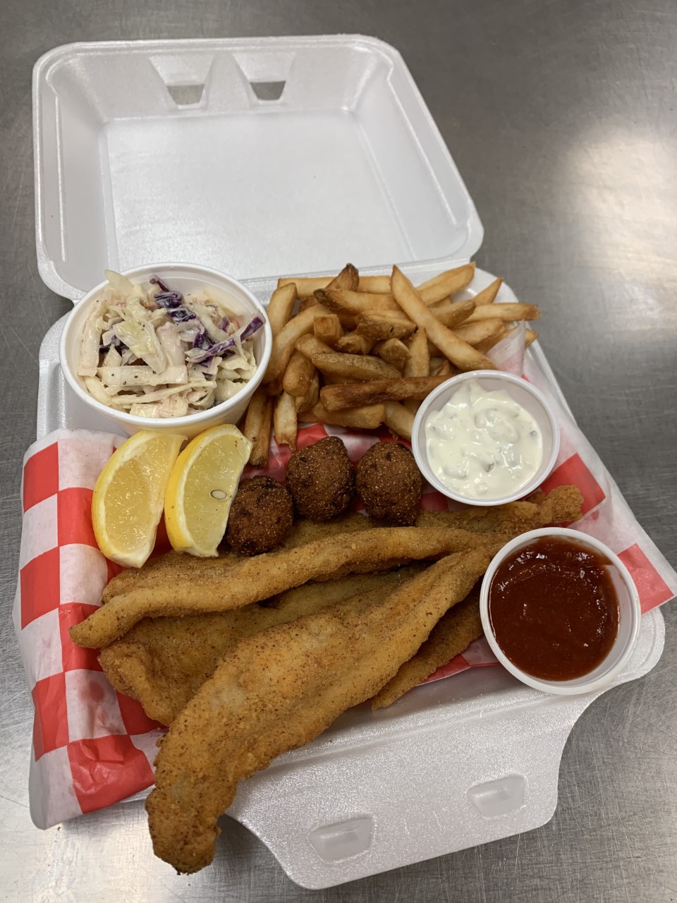Order Catfish Dinner food online from C&J Barbeque store, College Station on bringmethat.com