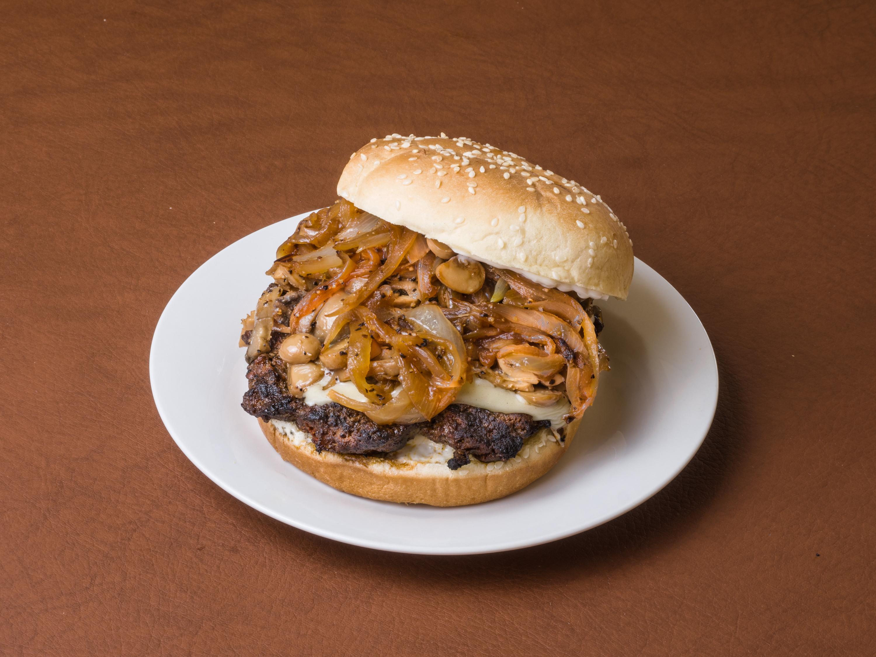 Order Mushroom and Onion Burger food online from Stacatto's store, Houston on bringmethat.com